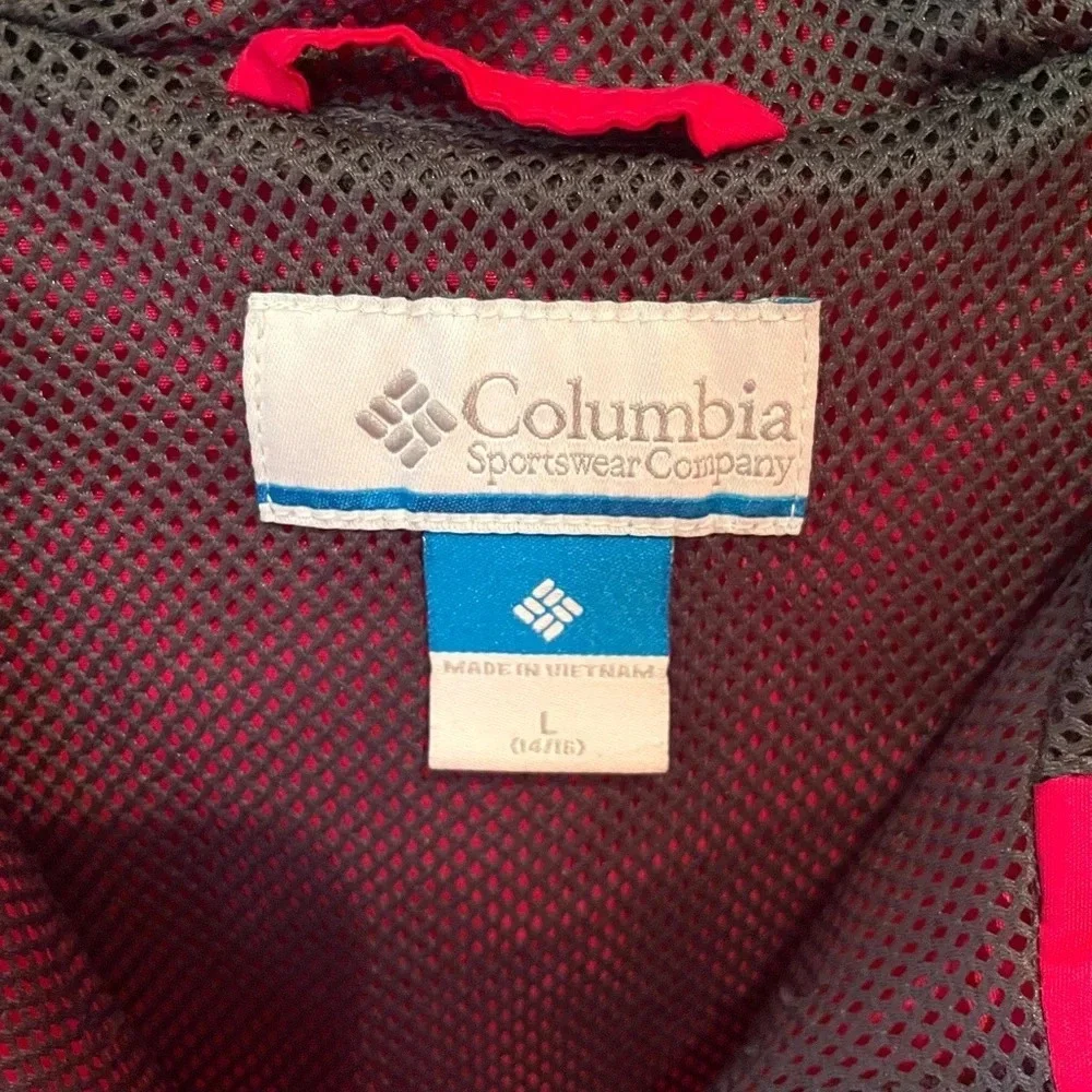 Columbia girls hooded windbreaker jacket full zip SZ L pink gray